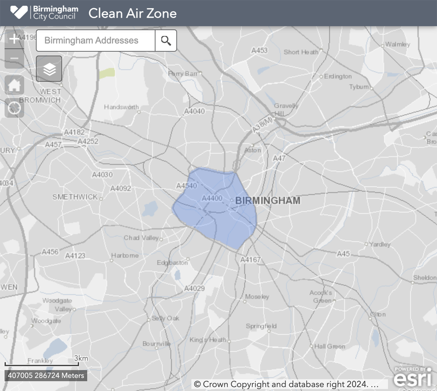 Birmingham CAZ area map